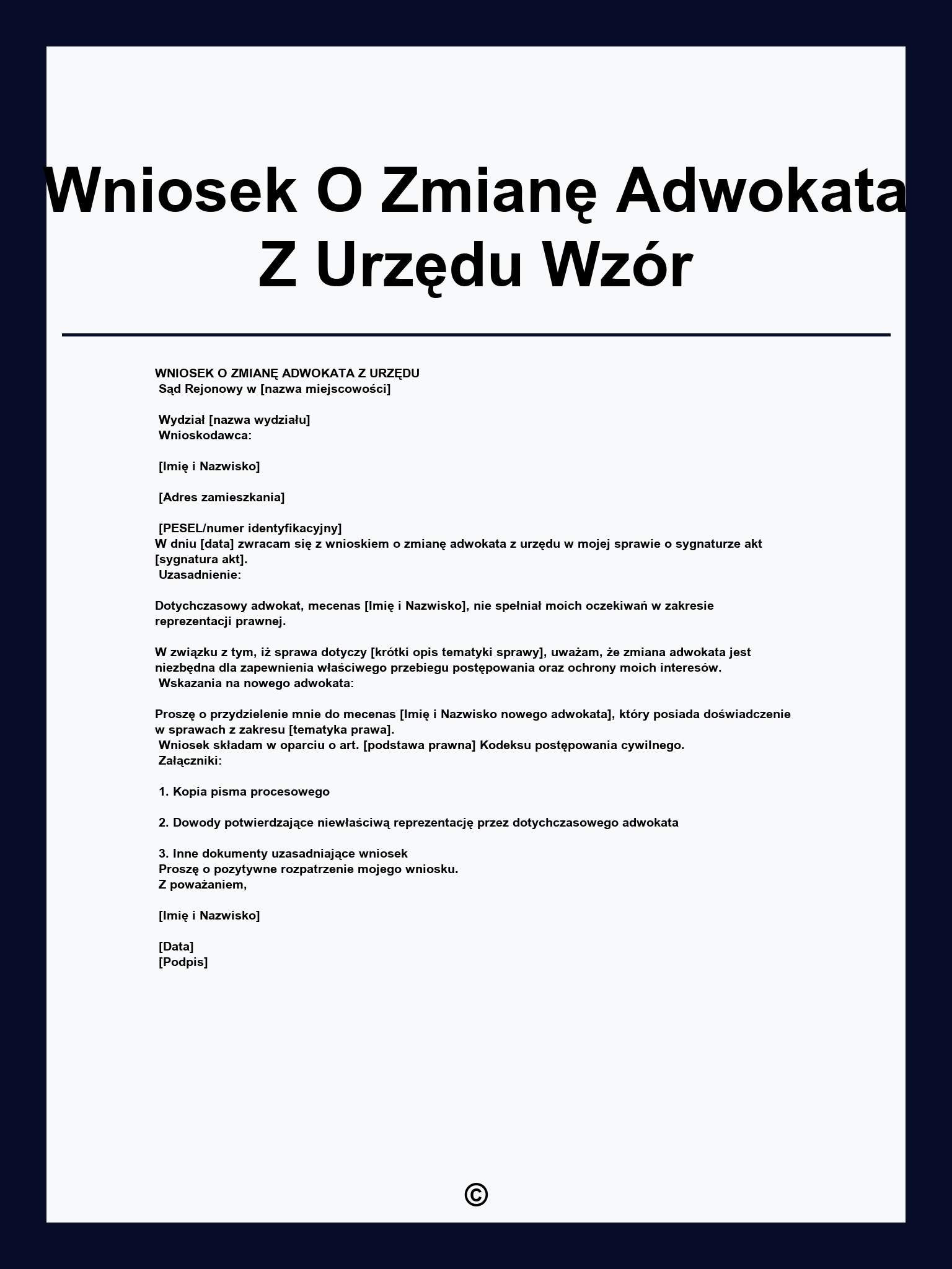 Wniosek O Zmianę Adwokata Z Urzędu Wzór