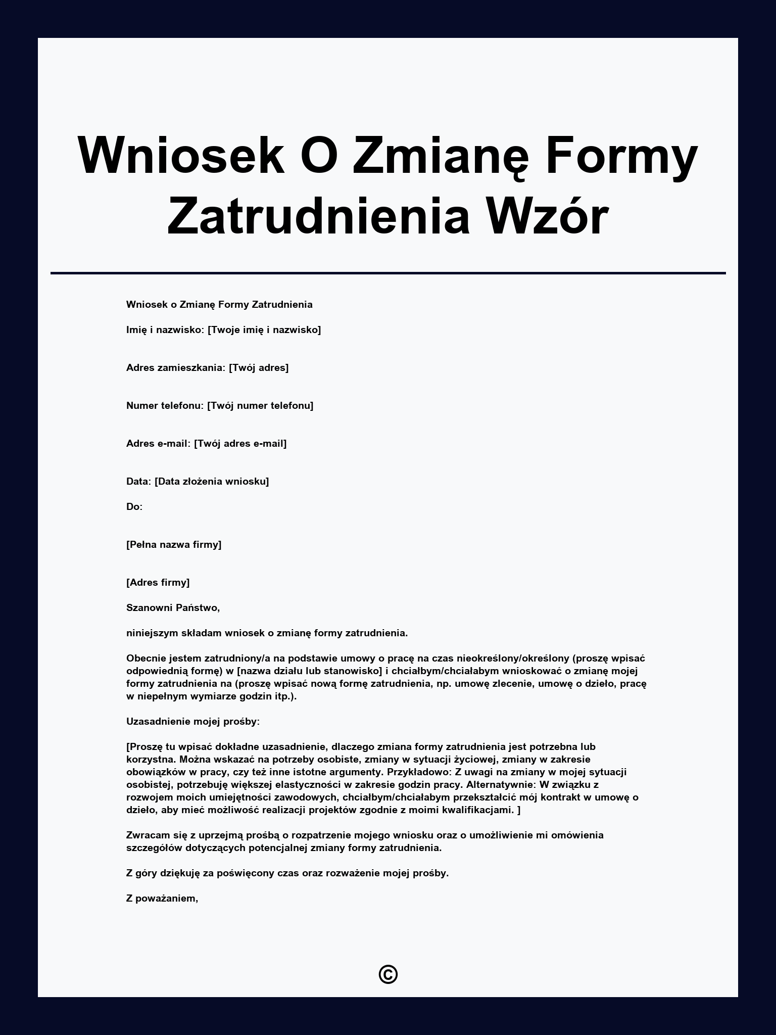Wniosek O Zmianę Formy Zatrudnienia Wzór