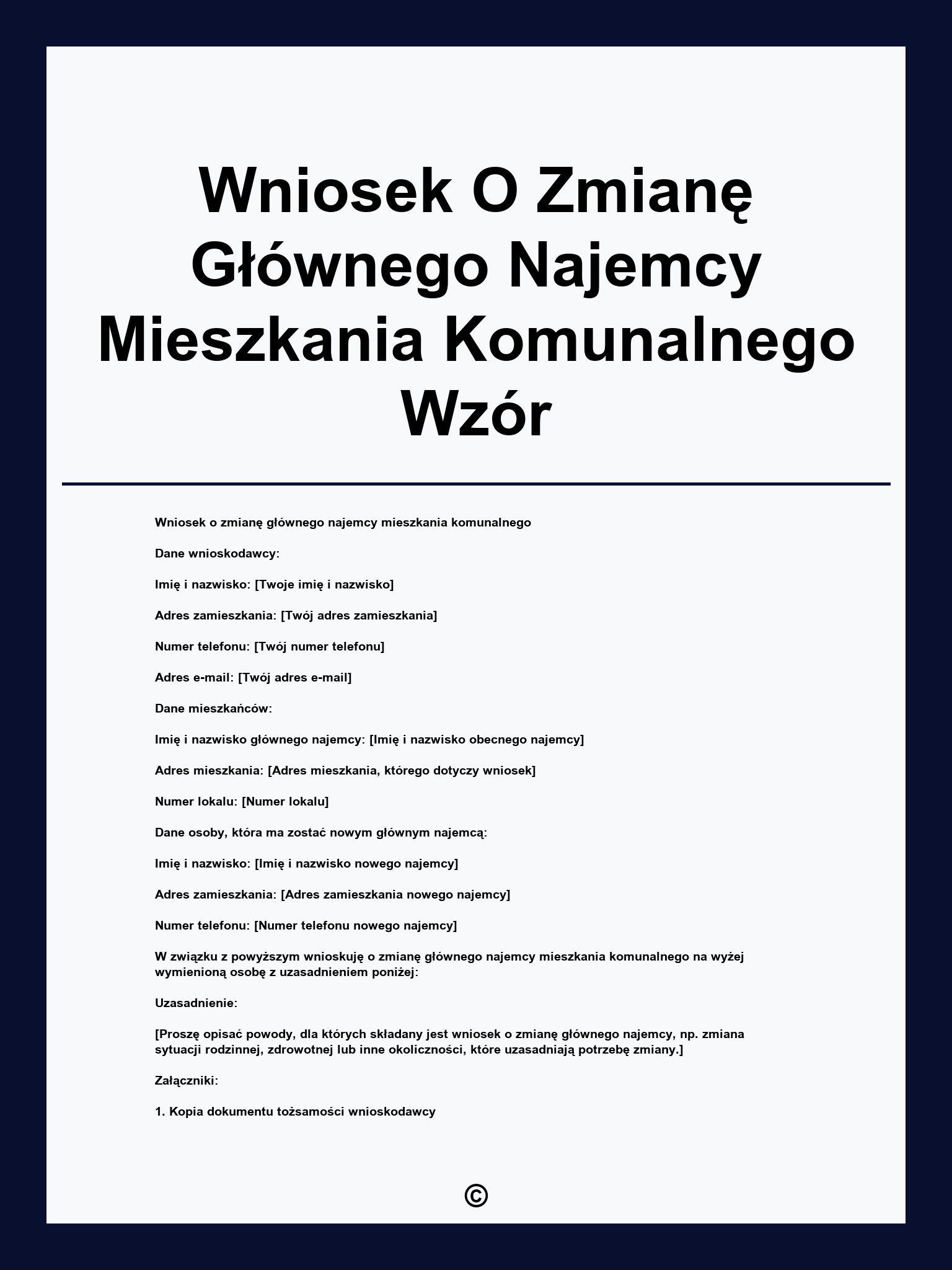 Wniosek O Zmianę Głównego Najemcy Mieszkania Komunalnego Wzór