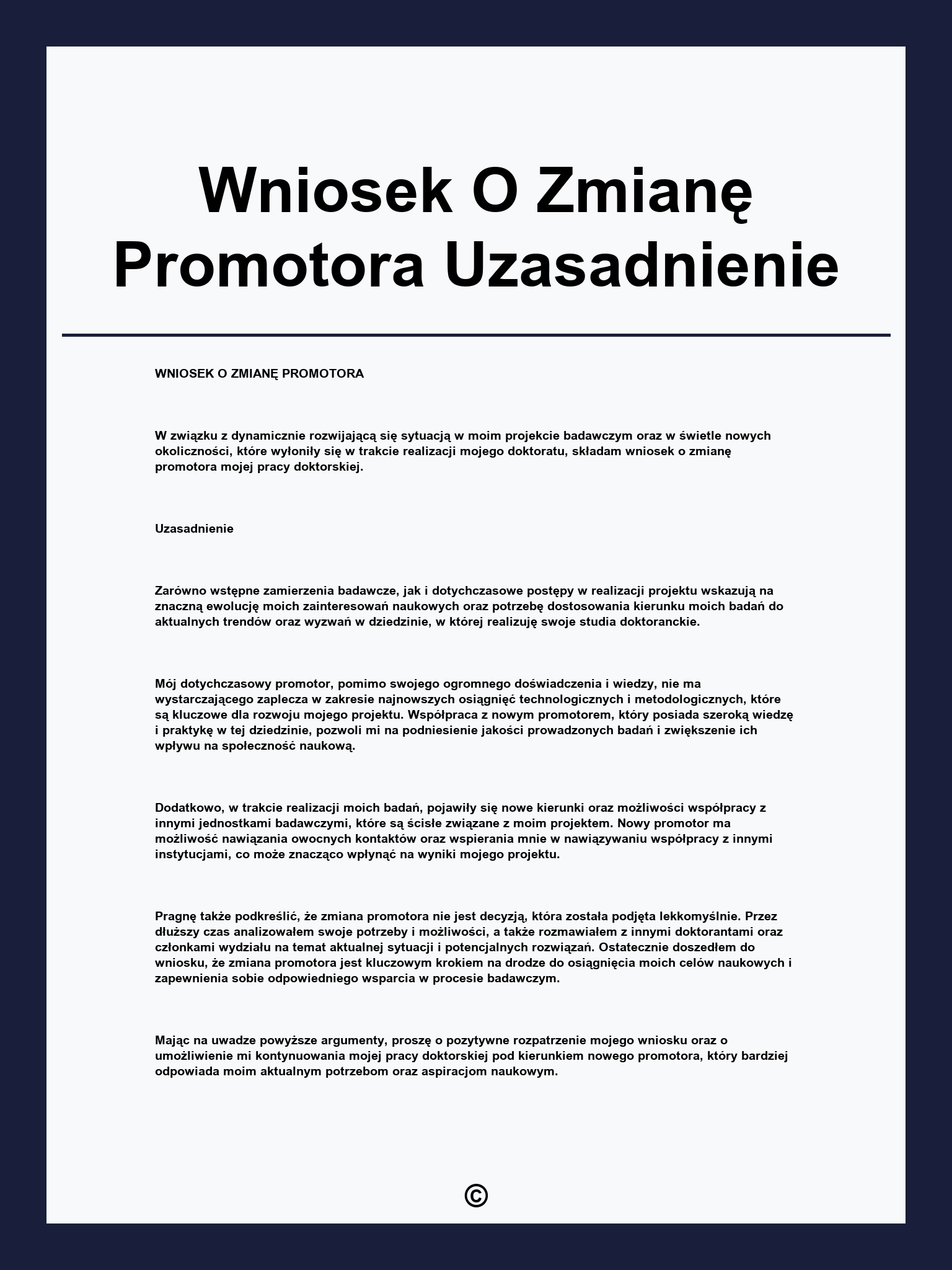 Wniosek O Zmianę Promotora Uzasadnienie