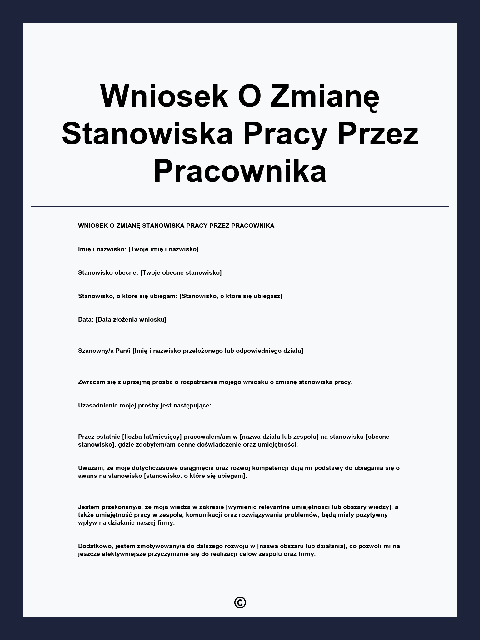 Wniosek O Zmianę Stanowiska Pracy Przez Pracownika