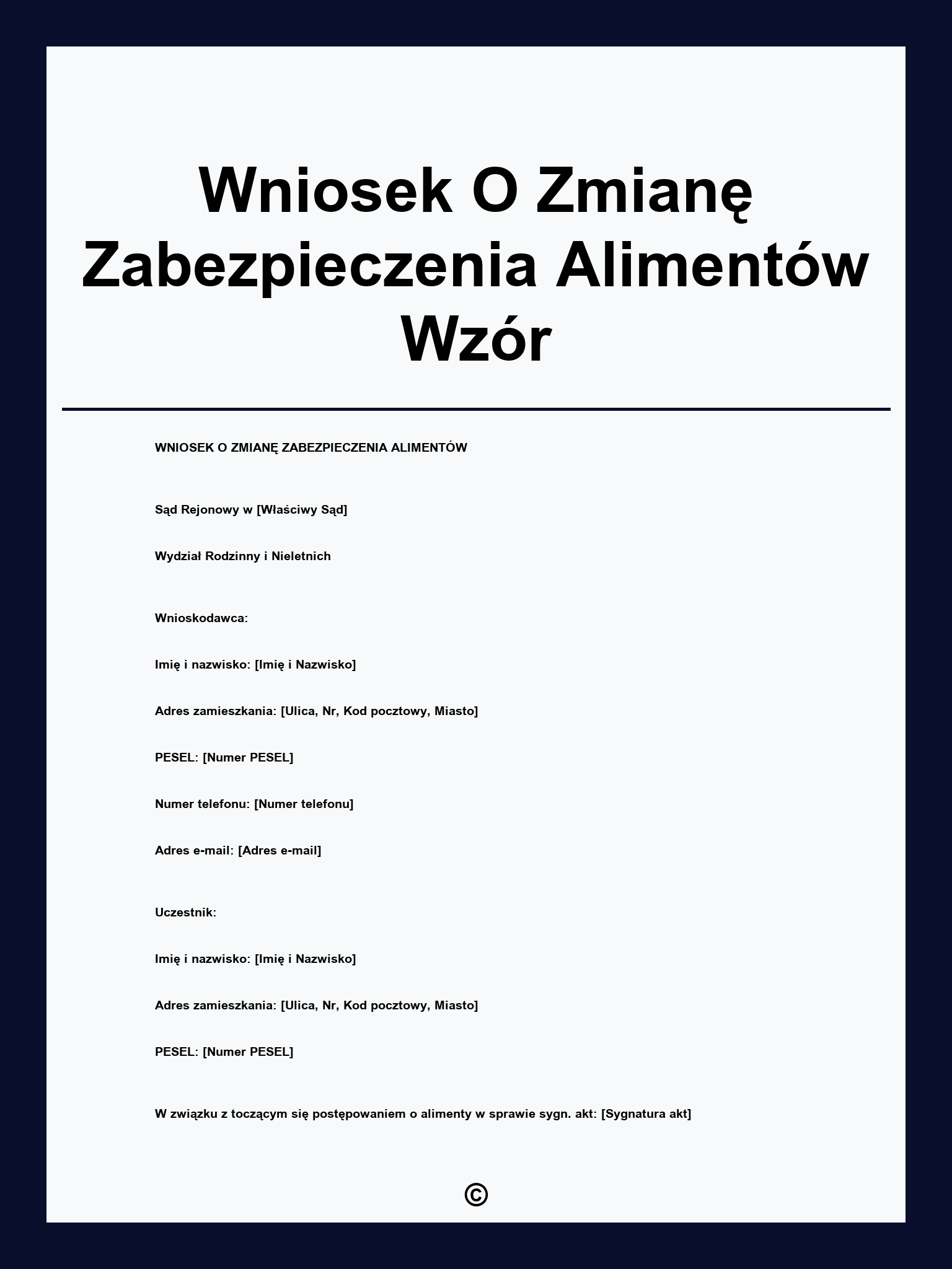 Wniosek O Zmianę Zabezpieczenia Alimentów Wzór