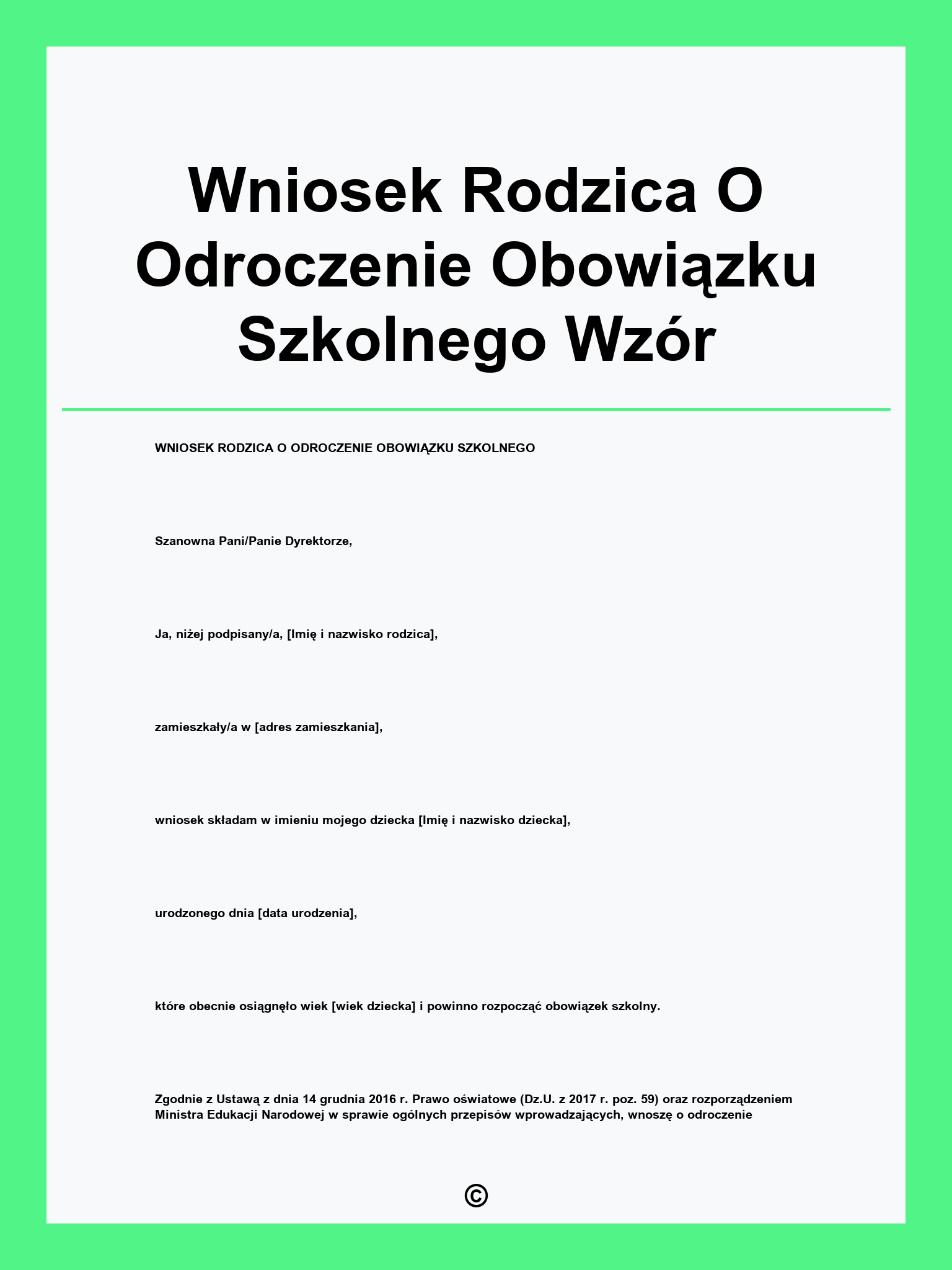 Wniosek Rodzica O Odroczenie Obowiązku Szkolnego Wzór
