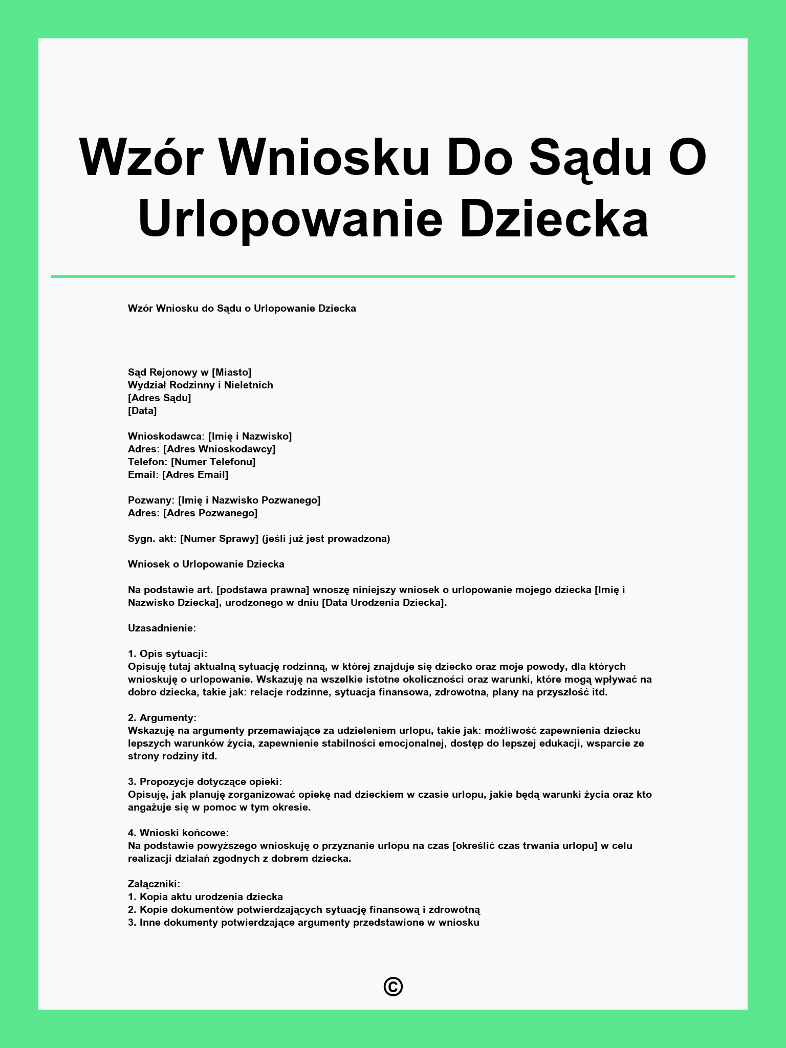 Wzór Wniosku Do Sądu O Urlopowanie Dziecka