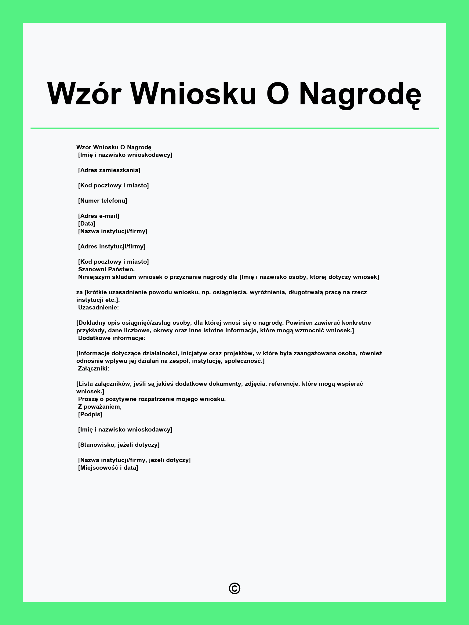 Wzór Wniosku O Nagrodę