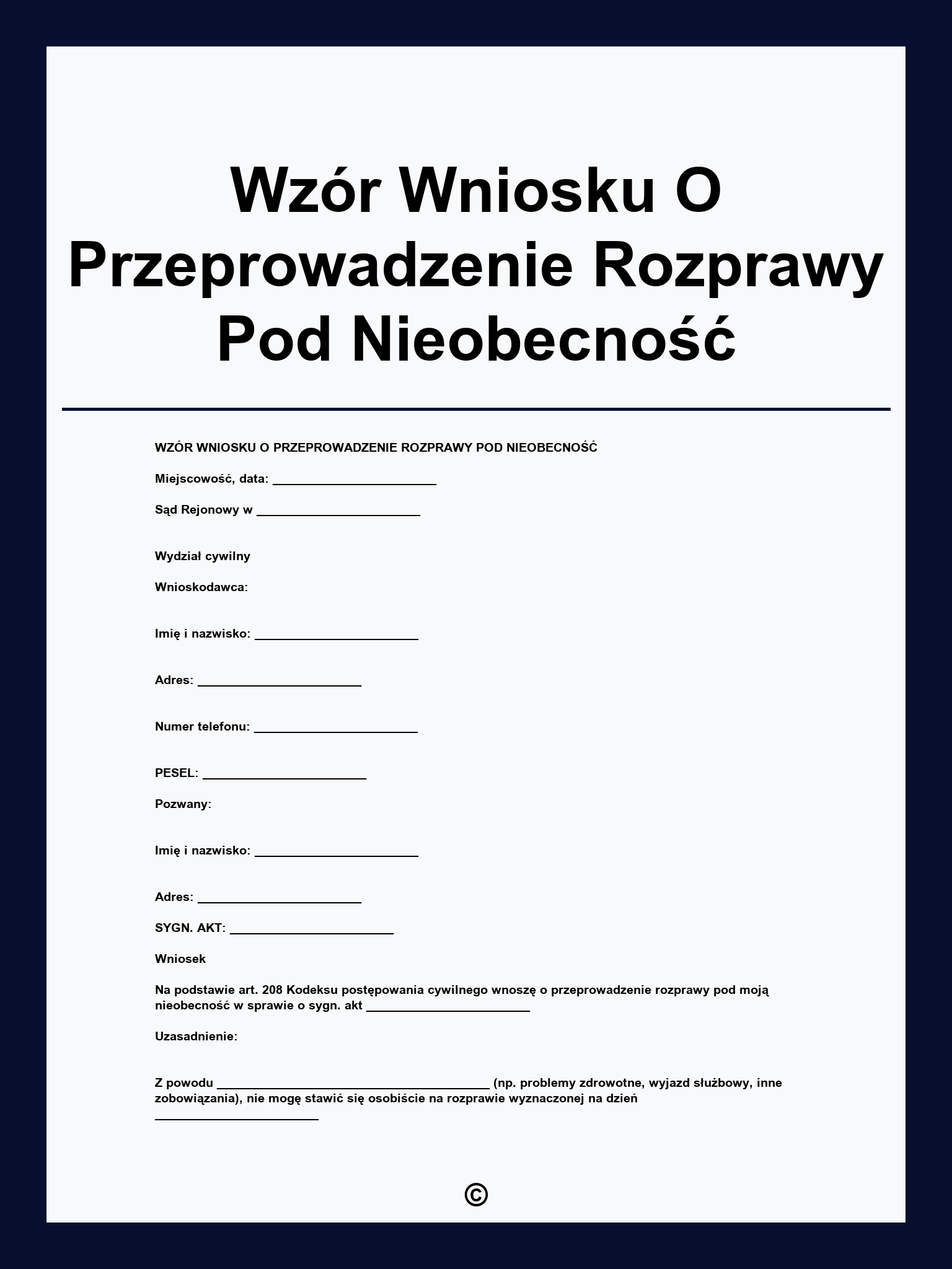 Wzór Wniosku O Przeprowadzenie Rozprawy Pod Nieobecność