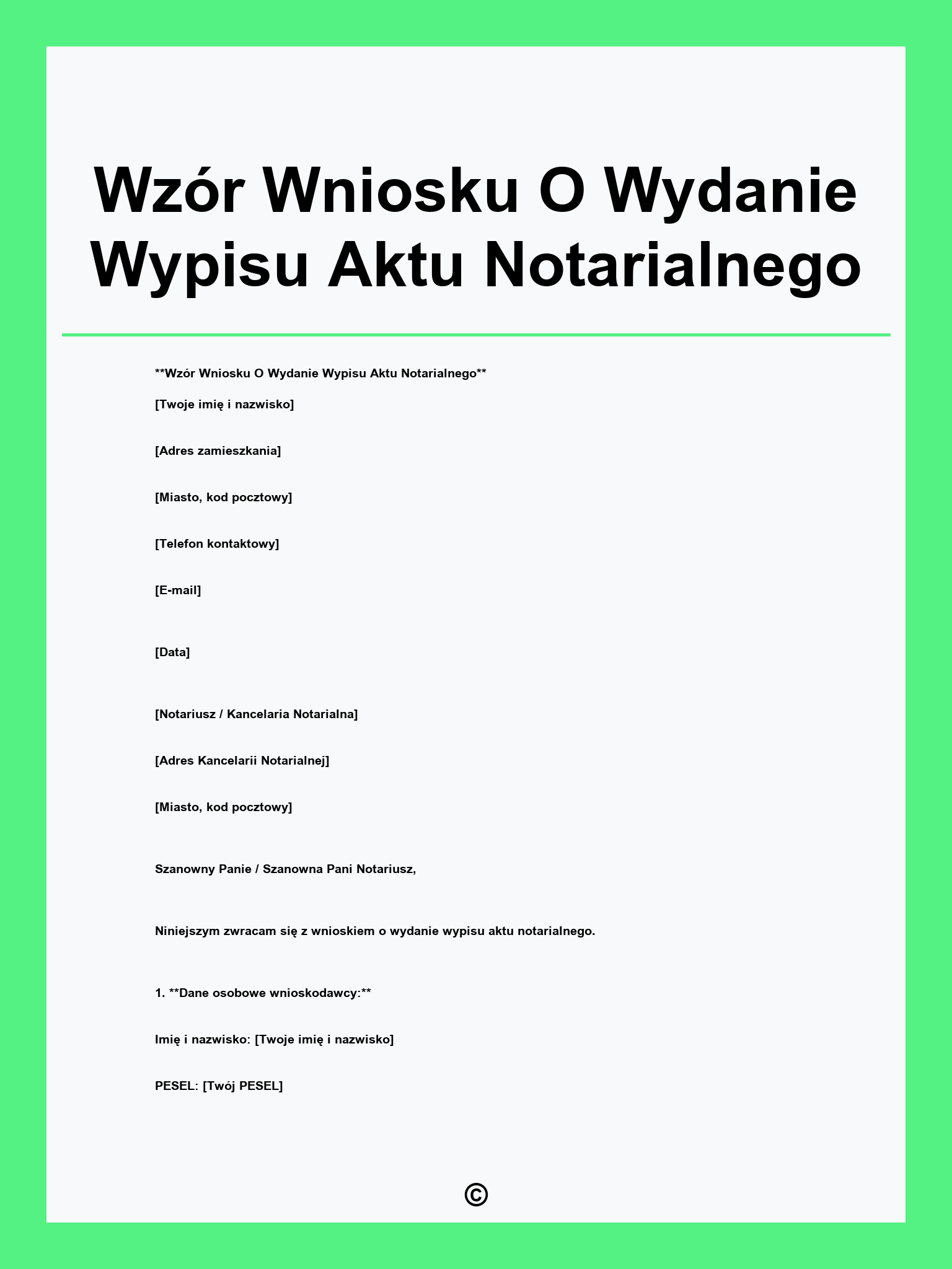 Wzór Wniosku O Wydanie Wypisu Aktu Notarialnego