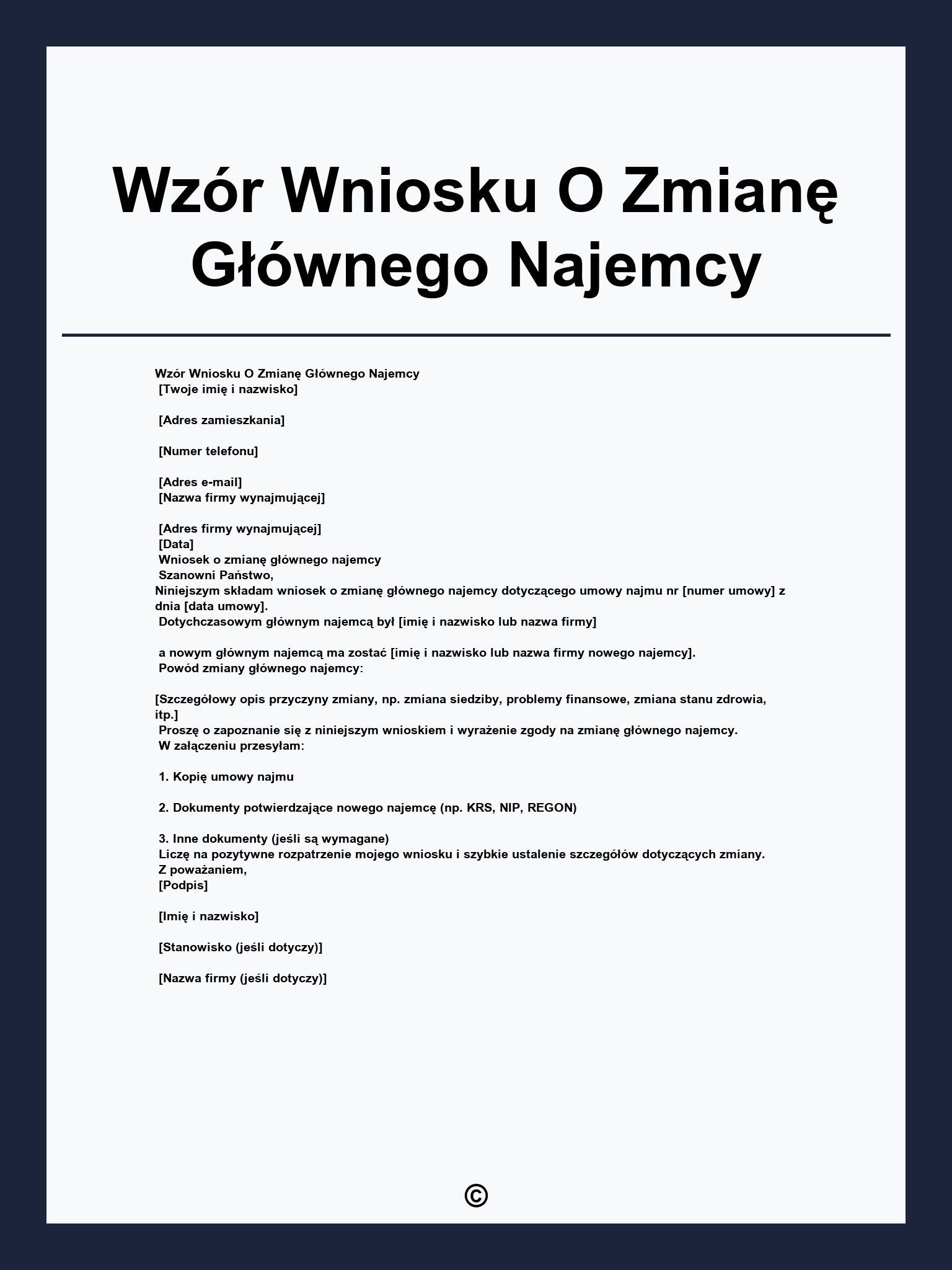 Wzór Wniosku O Zmianę Głównego Najemcy