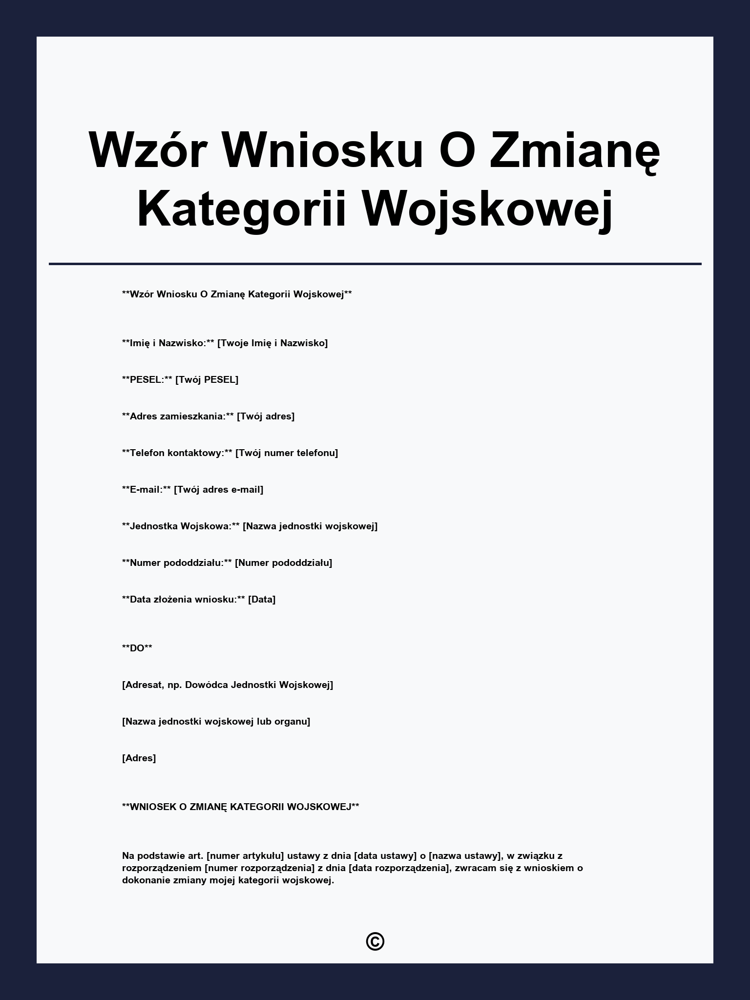 Wzór Wniosku O Zmianę Kategorii Wojskowej