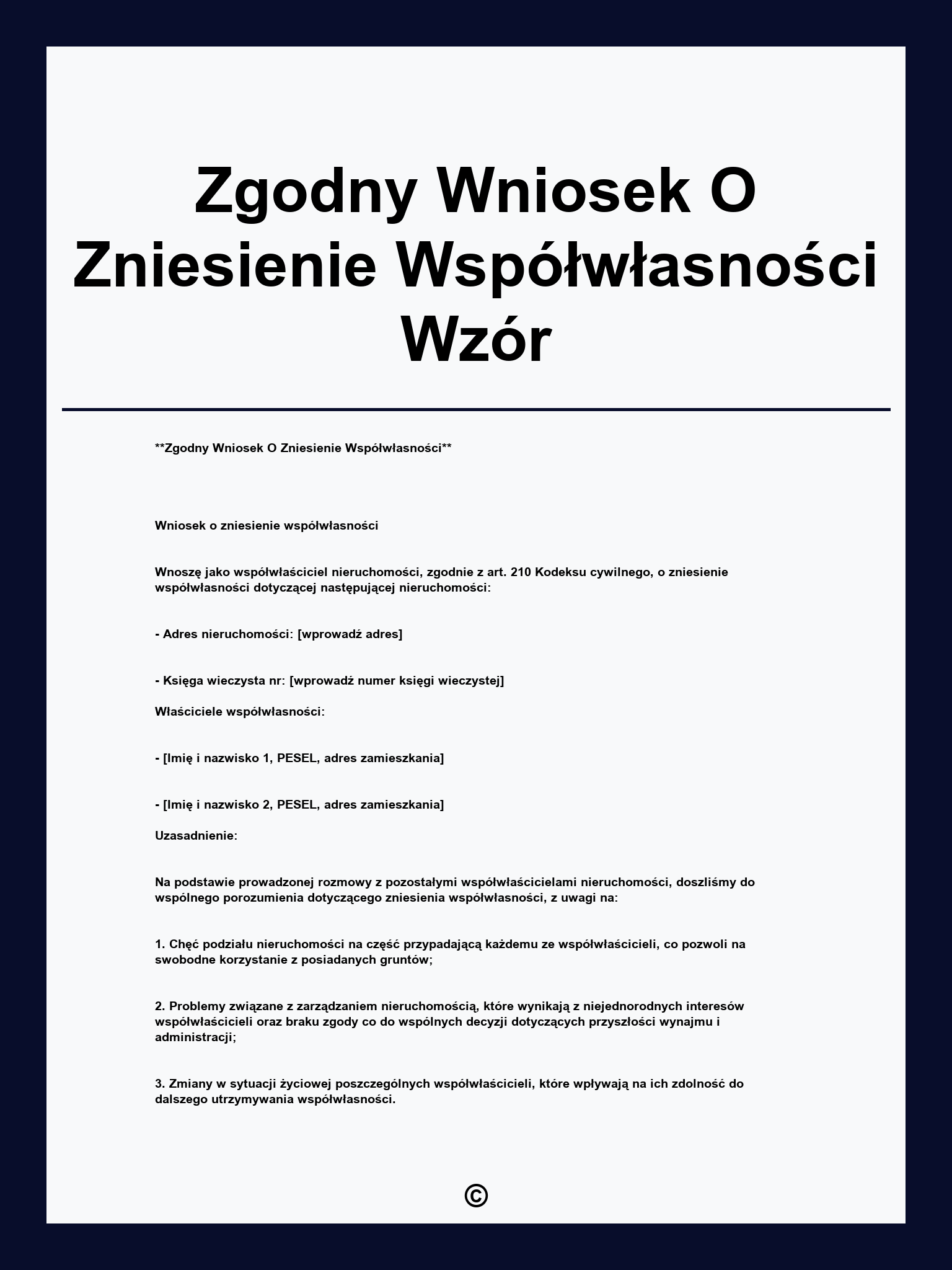 Zgodny Wniosek O Zniesienie Współwłasności Wzór